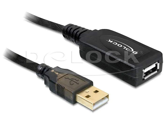 USB 2.0 Verlängerung Stecker A an Buchse A, aktiv, schwarz, 15m, Delock® [82689]