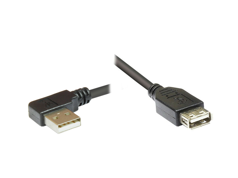 Verlängerungskabel USB 2.0, Stecker A gewinkelt an Buchse A, schwarz, 0,5m, Good Connections®