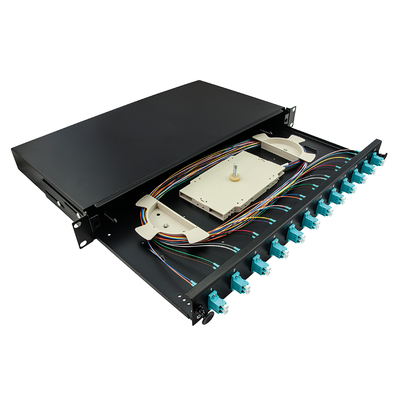 19" Komplett bestückte Spleißboxen LC-DX 12 Port, Multi Mode OM3, 1HE, schwarz