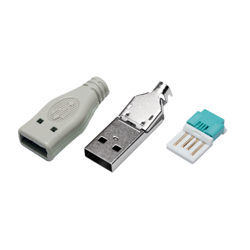 USB 2.0-Konnektor zur Selbstmontage, USB-A/M, Crimp-Version, grau