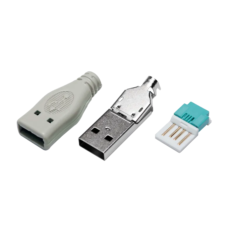 USB 2.0-Konnektor zur Selbstmontage, USB-A/M, Crimp-Version, grau