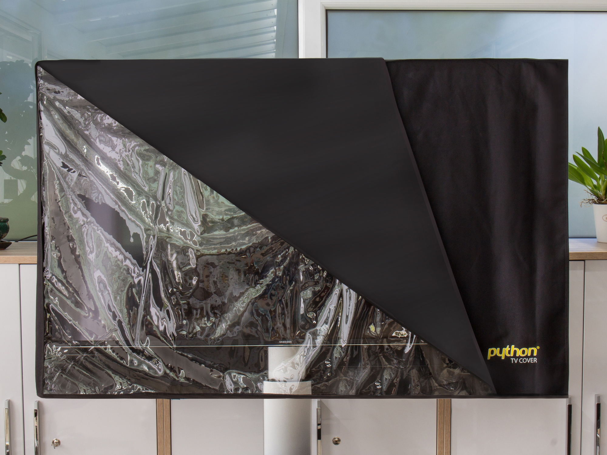 Python® Series TV-Cover Indoor/Outdoor – wetterfester Universalschutz für Ihr TV oder Monitor, 58x38