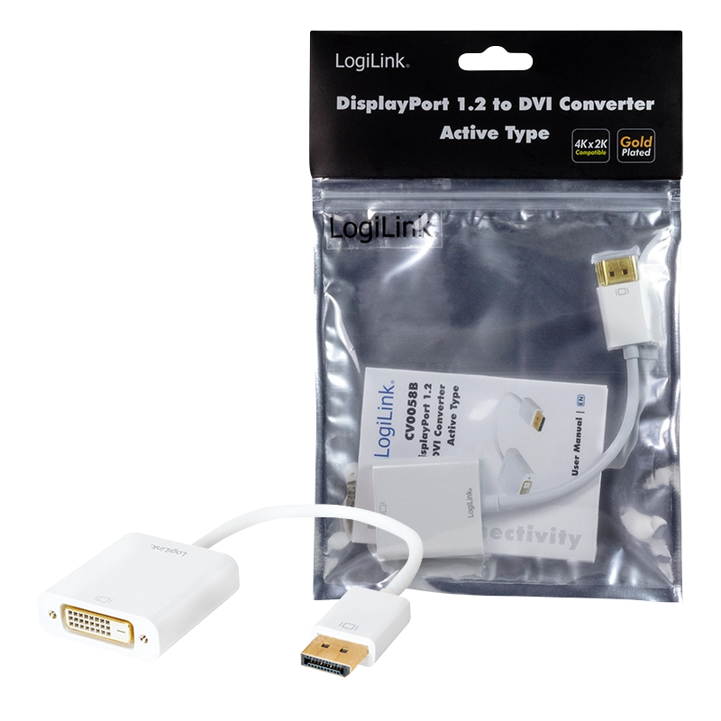 DisplayPort-Kabel, DP/M zu DVI/F, 1080p, weiß, 0,15 m