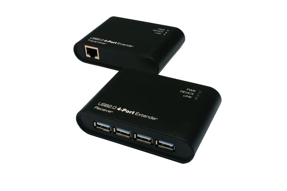 USB 2.0 Cat.5/6 Extender bis 50 Meter, 4-Port, ohne Treiber