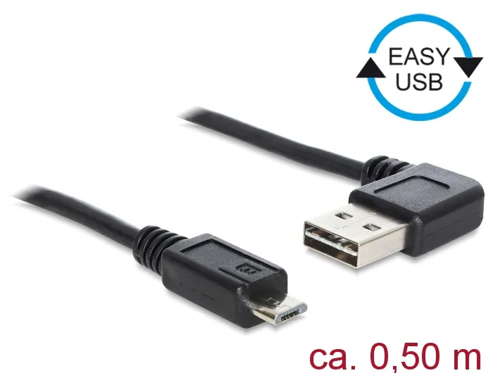 Kabel EASY-USB 2.0 Typ-A Stecker gewinkelt links / rechts an USB 2.0 Typ Micro-B Stecker, schwarz, 0