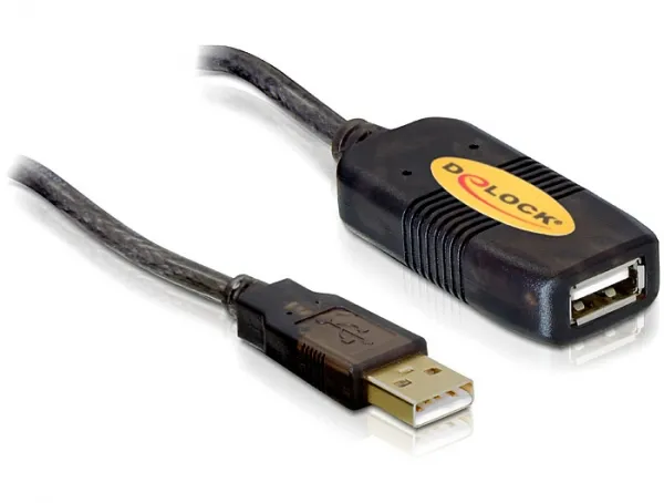USB 2.0 Verlängerung Stecker A an Buchse A, aktiv, schwarz, 10m, Delock® [82446]