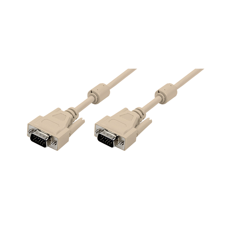 VGA-Kabel, HD15/M zu HD15/M, 1080p, 2x Ferrit, grau, 3 m