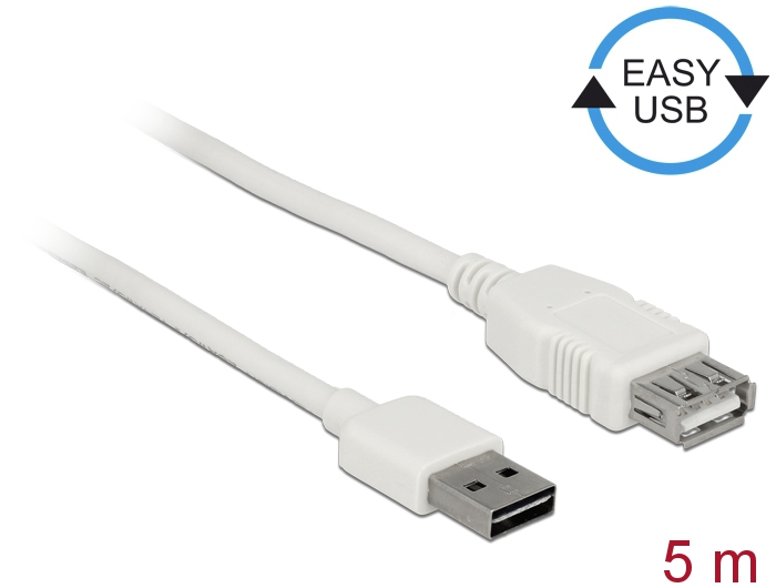 Verlängerungskabel EASY-USB 2.0 Typ-A Stecker an USB 2.0 Typ-A Buchse, weiß, 5 m, Delock® [85202]
