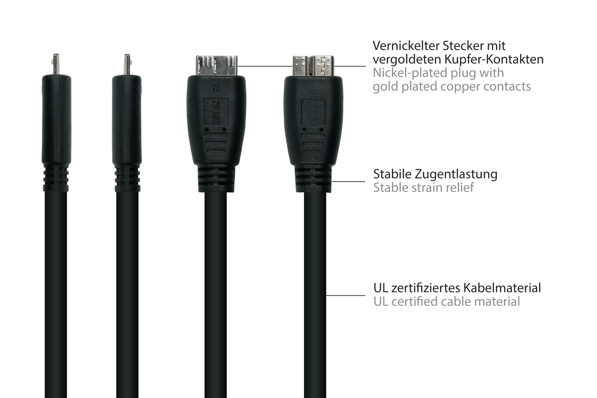 kabelmeister® Anschlusskabel USB 3.0 Stecker A an Stecker Micro B, Premium, DATA AWG28 / Power AWG24