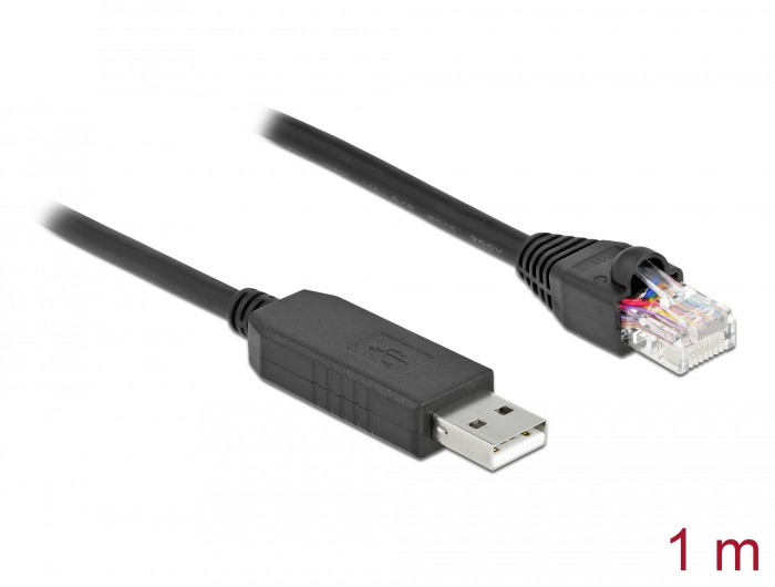 Serielles Anschlusskabel mit FTDI Chipsatz, USB 2.0 Typ-A Stecker zu RS-232 RJ45 Stecker, schwarz, 1