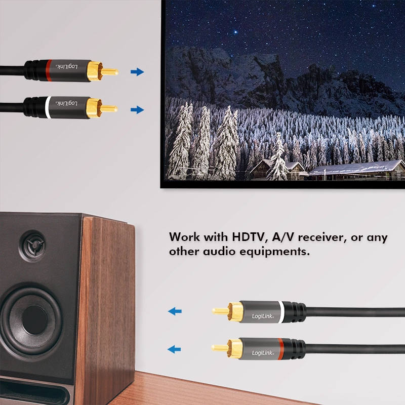 Audio-Kabel, 2x Cinch/M zu 2x Cinch/M, Metall, schwarz, 3 m