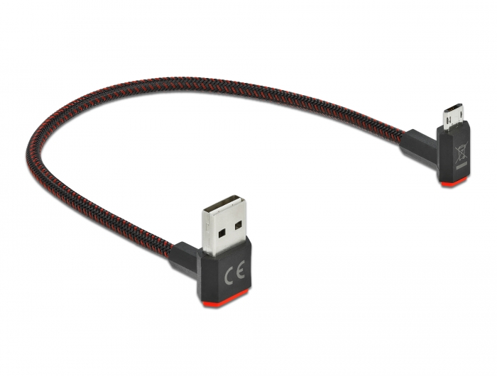 EASY-USB 2.0 Kabel Typ-A Stecker zu EASY-USB Typ Micro-B Stecker gewinkelt oben / unten 0,2 m schwar