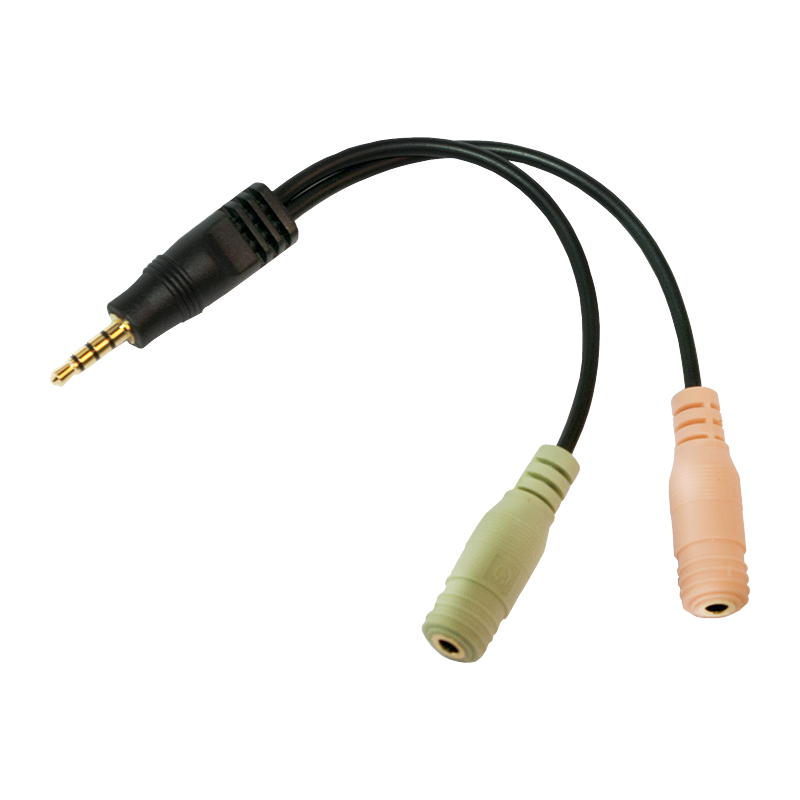 Audio-Adapter, 3,5 mm 4-Pin/M zu 2x 3,5 mm 3-Pin/F, schwarz, 0,15 m