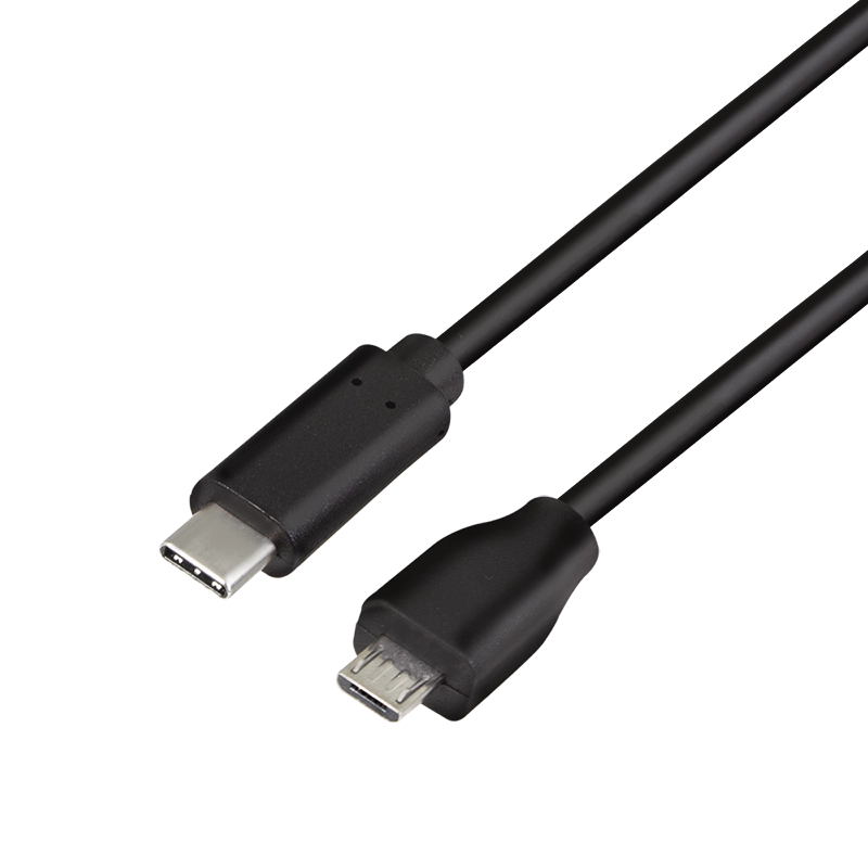 USB 2.0 Type-C-Kabel, C/M zu Micro-USB/M, schwarz, 0,5 m
