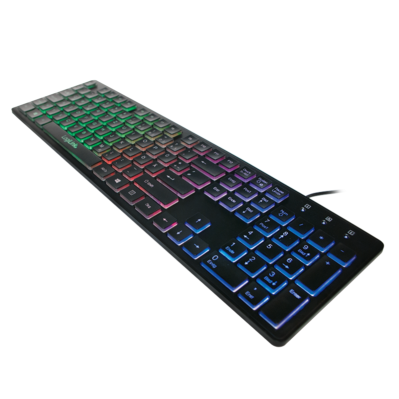 Beleuchtete Tastatur, USB, LED Regenbogen-Hintergrundbeleuchtung, schwarz