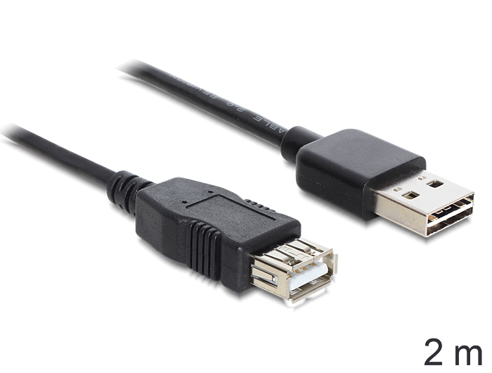 Verlängerungskabel USB 2.0 EASY Stecker A an Buchse A, schwarz, 2m, Delock® [83371]