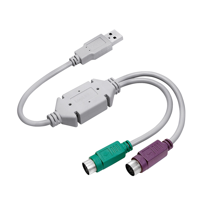 USB 1.1-Adapter, USB-A/M zu 2x Mini-DIN 6 (PS/2)/M, grau