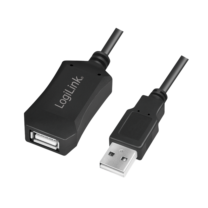 USB 2.0-Kabel, USB-A/M zu USB-A/F, Verstärker, schwarz, 5 m