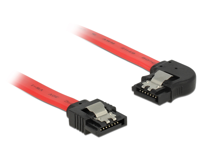 Anschlusskabel SATA 6 Gb/s Stecker gerade an SATA Stecker links gewinkelt Metall, rot, 0,2m, Delock®