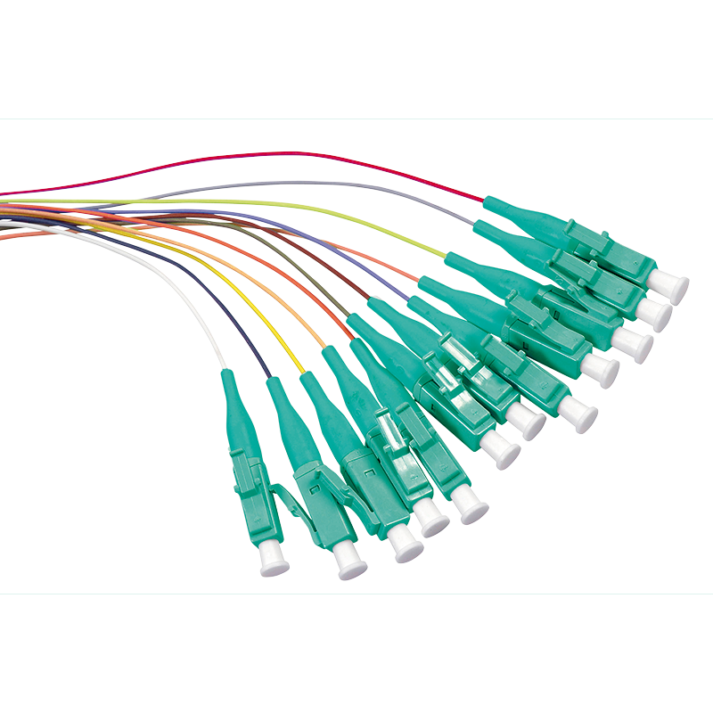 Farbiger Pigtailsatz 12 x LC, OM3 50/125µ, 2m, Stecker aqua