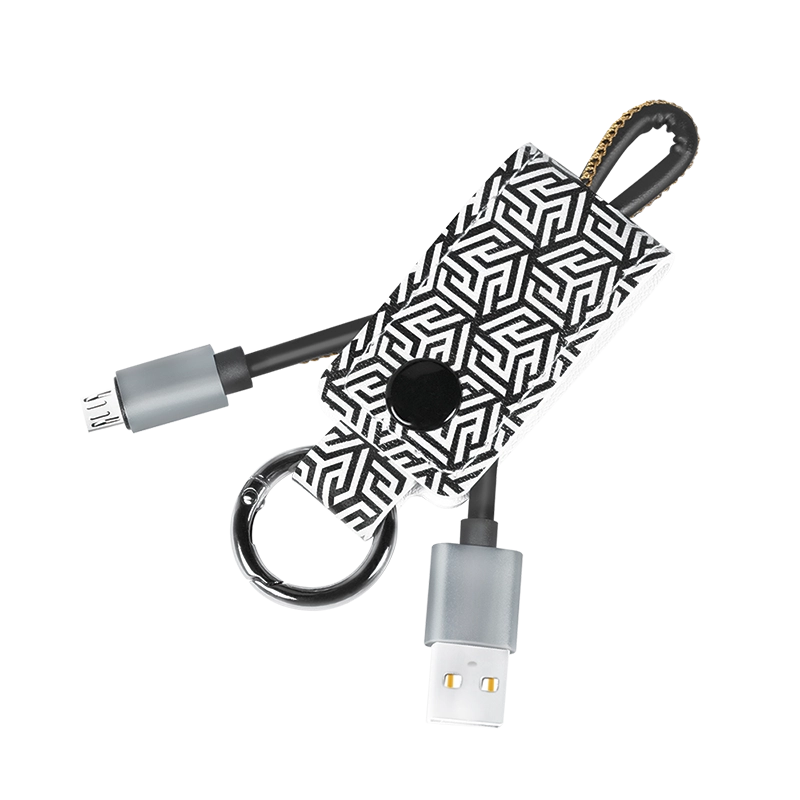 USB 2.0-Kabel, USB-A/M zu Micro-USB/M, Schlüsselring, schwarz/grau, 0,22 m
