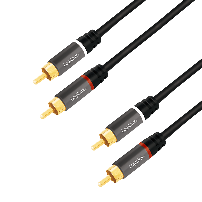 Audio-Kabel, 2x Cinch/M zu 2x Cinch/M, Metall, schwarz, 3 m