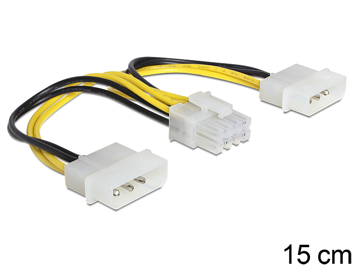 Kabel zur Stromversorgung 8 Pin EPS an 2 x 4 Pin Molex, 0,15m, Delock® [83410]
