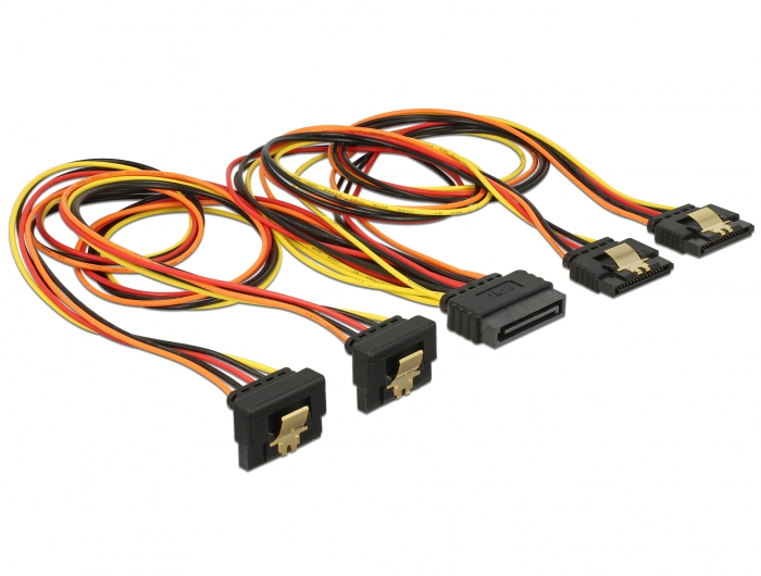 Kabel SATA 15 Pin Strom Stecker mit Einrastfunktion an SATA 15 Pin Strom Buchse 2 x gerade / 2 x unt