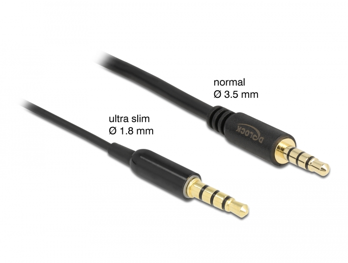 Audio Verlängerungskabel Klinke 3,5 mm 4 Pin Stecker zu Buchse Ultra Slim 0,5 m schwarz, Delock® [66