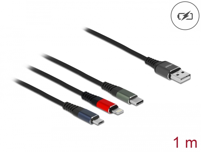 USB Ladekabel 3 in 1 für Lightning™ / Micro USB / USB Type-C™ 1 m 3-farbig, Delock® [87277]