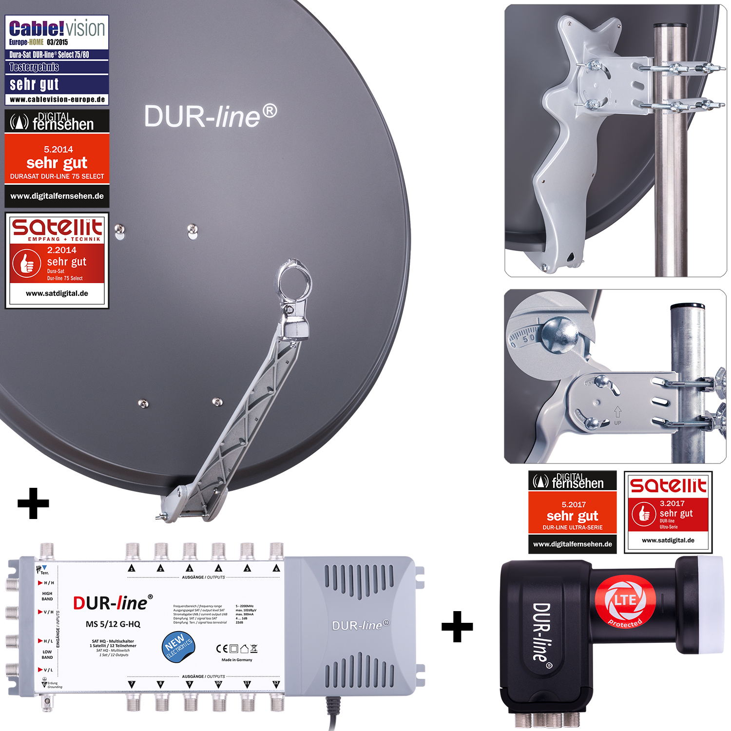 DUR-line Select 75/80 A + MS5/12 + +Ultra Quattro LNB - 12 Teilnehmer Set