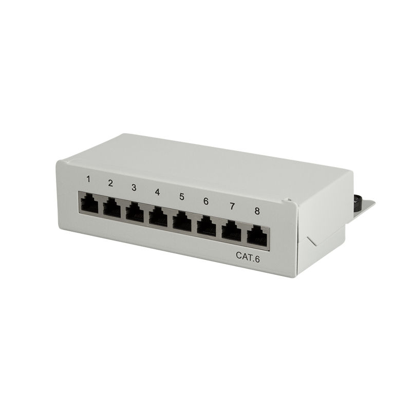 Cat.6 Patchpanel 8 Ports geschirmt, Desktop, hellgrau