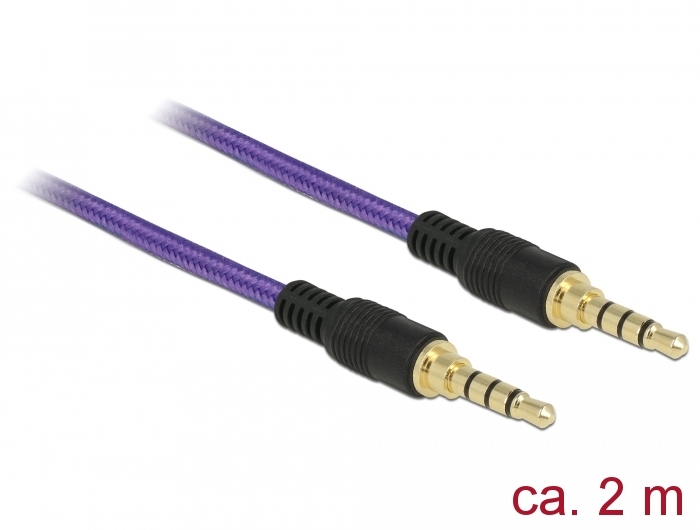 Klinkenkabel 3,5 mm 4 Pin Stecker an Stecker, violett, 2m, Delock® [85599]