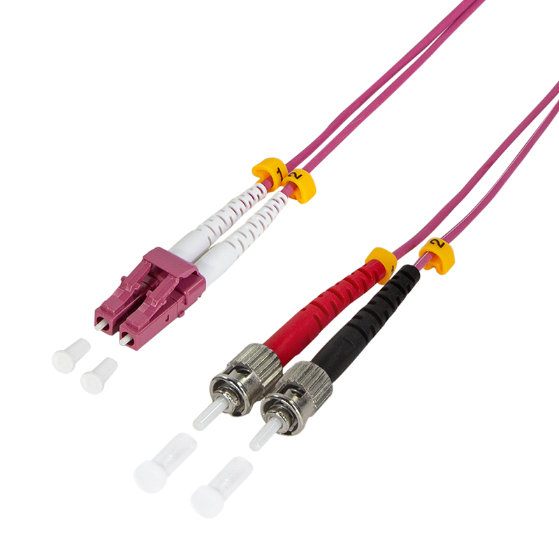 LWL Duplex Patchkabel, OM4, 50/125µ, LC-ST, erikaviolett, 3 m