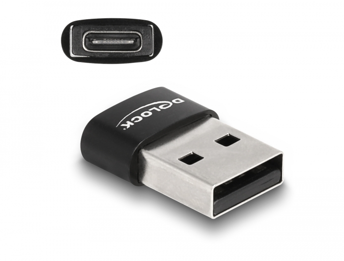 USB 2.0 Adapter USB Typ-A Stecker zu USB Type-C™ Buchse schwarz, Delock® [60002]