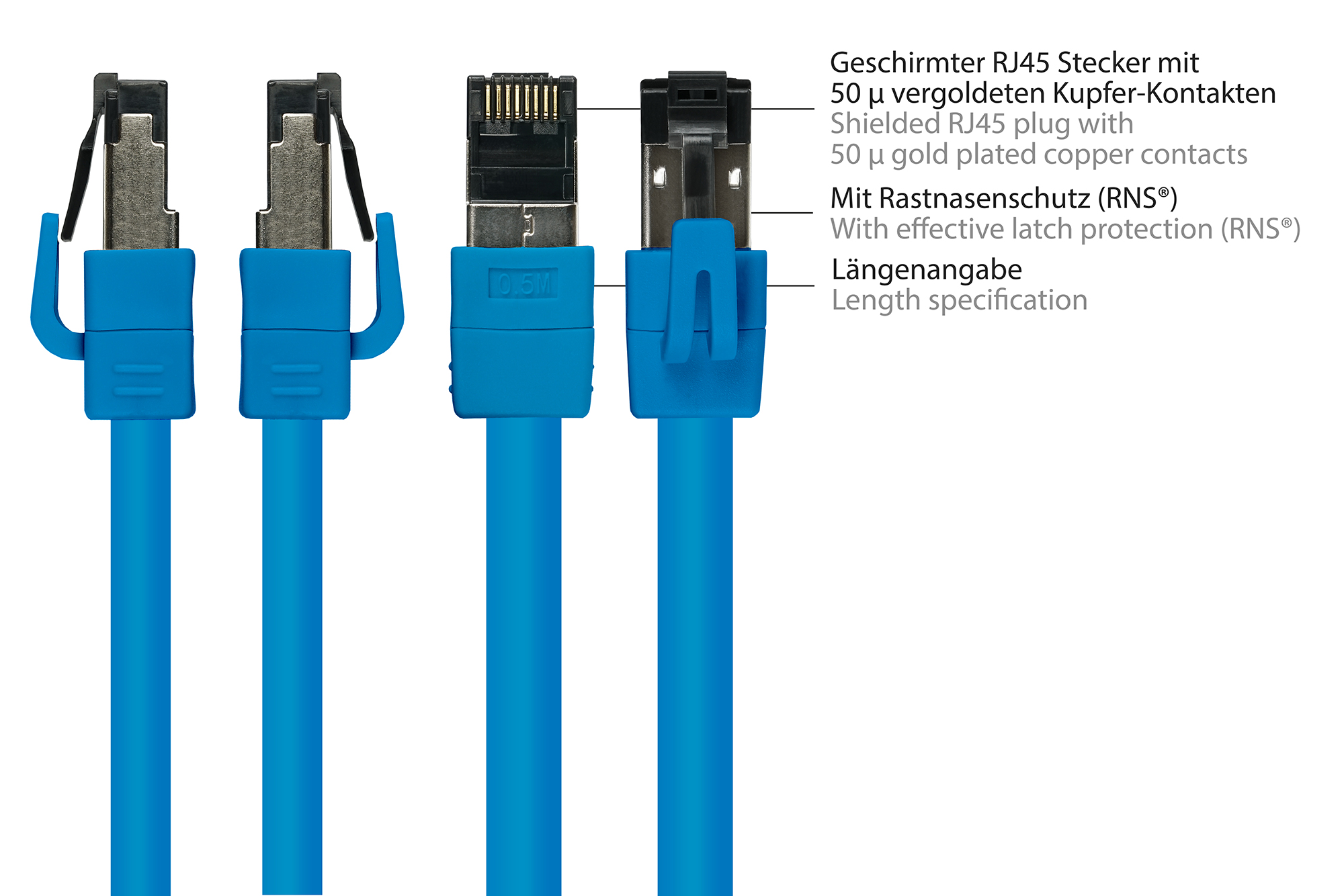 RNS® Patchkabel Cat. 8.1, S/FTP, PiMF, halogenfrei (LSZH), 2000MHz, 40Gbit/s, blau, 3m, Good Connect