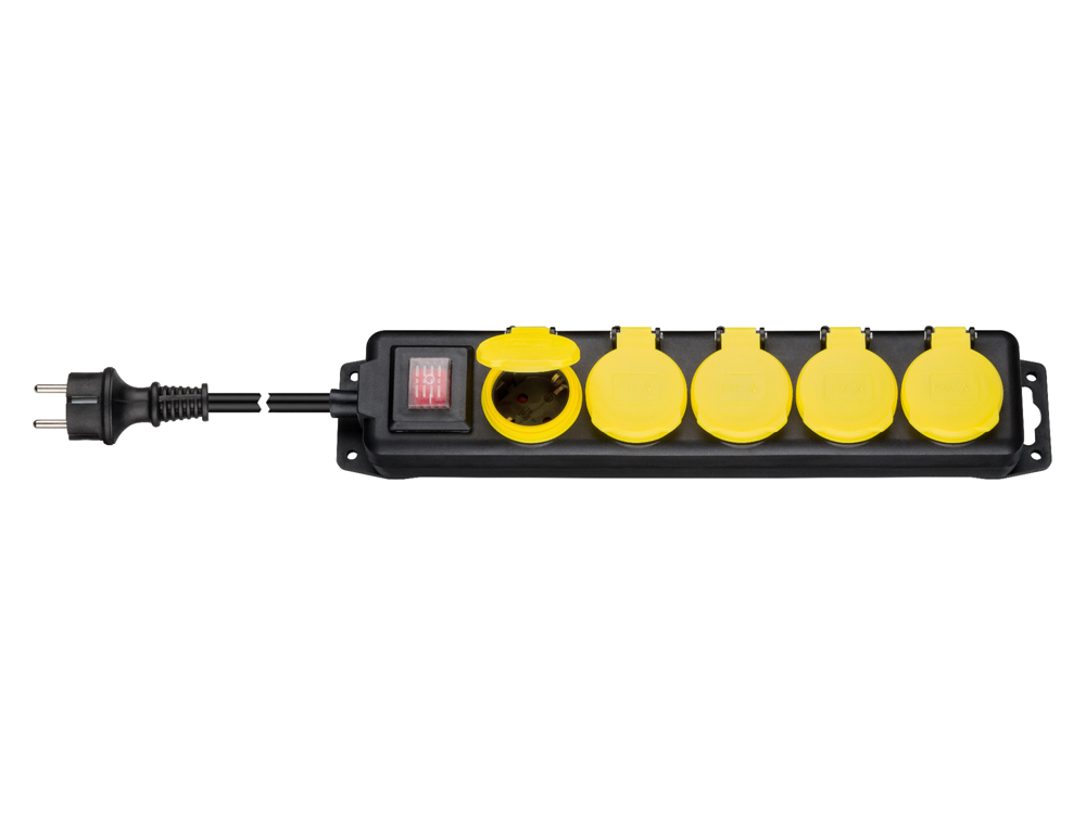 Steckdosenleiste 5-fach, mit beleuchtetem Ein-/Aus- Schalter, für den Außenbereich geeignet, schwarz