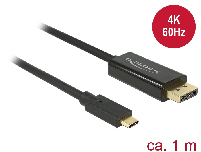 Kabel USB Type-C Stecker an Displayport Stecker (DP Alt Mode), 4K 60Hz, schwarz, 1m, Delock® [85255]