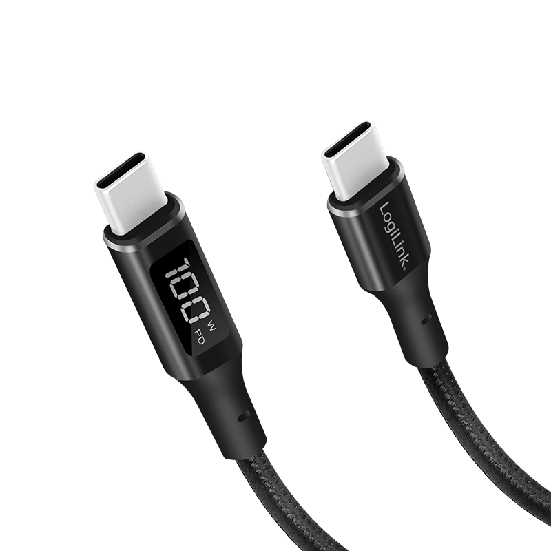 USB 2.0 Type-C Kabel, C/M zu USB-C/M, E-mark, PD, Display, schwarz, 1 m