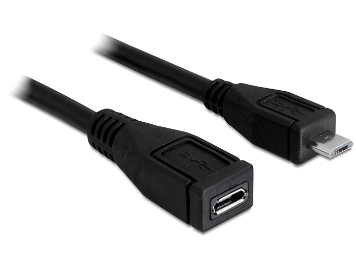 Anschlusskabel, USB, micro -B Stecker an micro-B Buchse, Verlängerung, 1 m, schwarz, Delock® [83248]