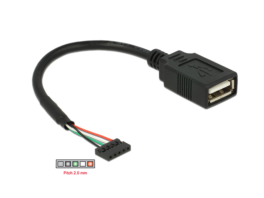 Kabel USB 2.0 Pfostenbuchse 2,00 mm Pitch 5 Pin an 1x USB 2.0 Typ A Buchse, 0,15m, Delock® [84831]