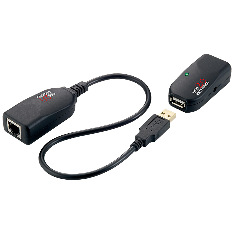 USB 2.0-Cat.5-Extender, 50 m, Pigtail, schwarz