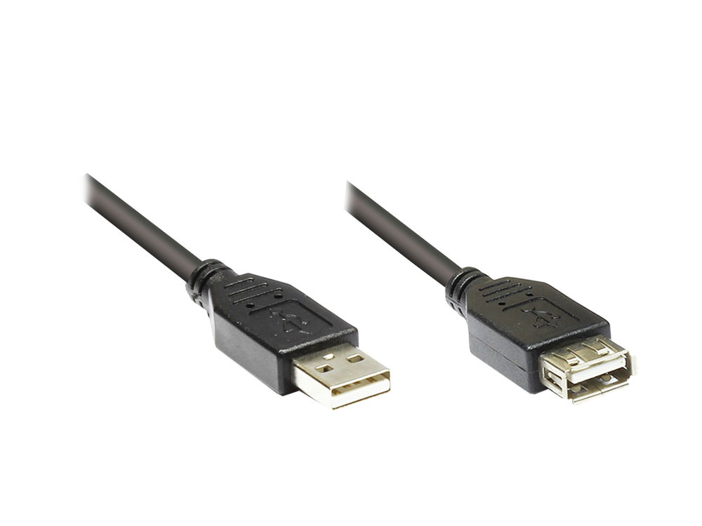 Verlängerungskabel USB 2.0 , Stecker A an Buchse A, schwarz, 3m, Premium, Good Connections®