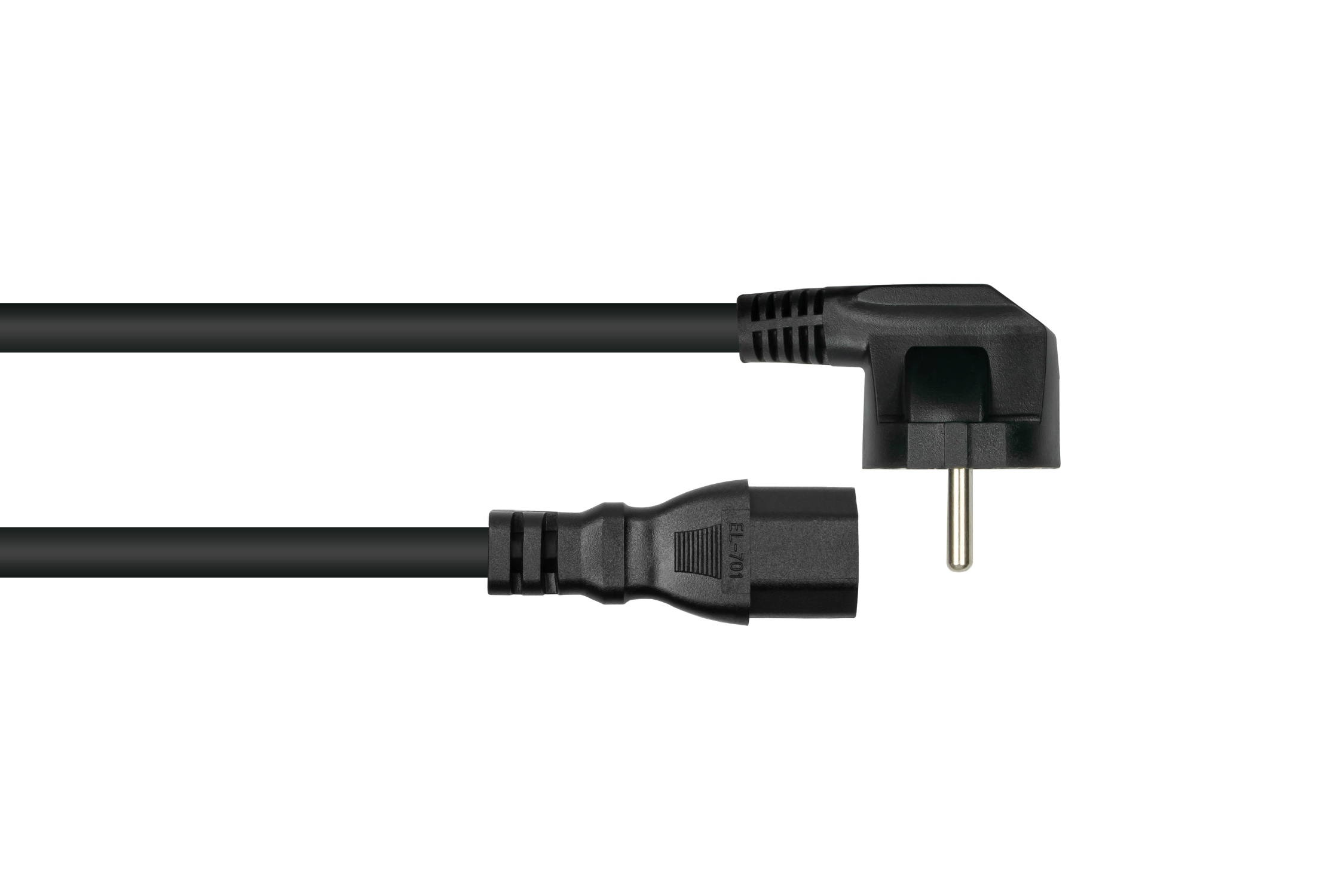 Netzkabel Schutzkontakt-Stecker Typ E+F (90° gew.) an Warmgeräte-Buchse C15, schwarz