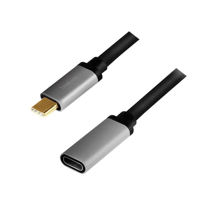 USB 3.2 Gen2 Type-C-Kabel, C/M zu USB-C/F, 4K, Alu, schwarz/grau, 0,5 m