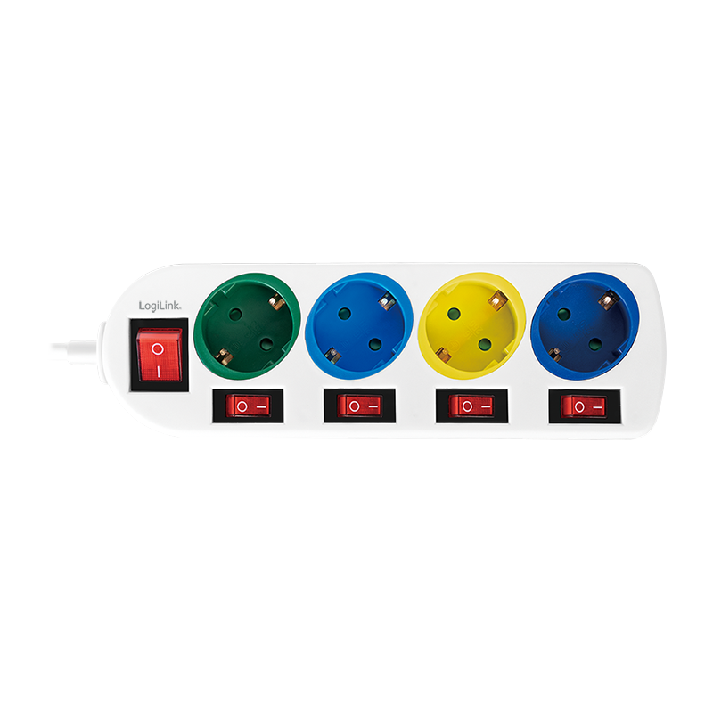 Steckdosenleiste 4-fach mit 5 Schaltern, 4x CEE 7/3, mehrfarbig