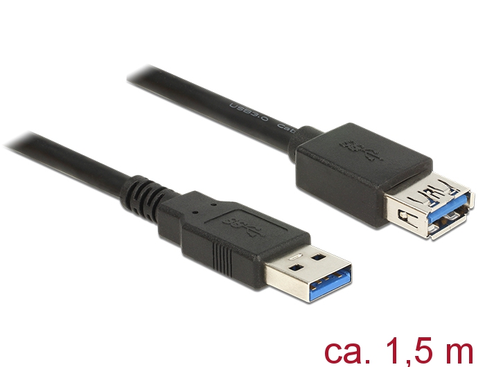 Verlängerungskabel USB 3.0 Typ-A Stecker an USB 3.0 Typ-A Buchse, schwarz, 1,5m, Delock® [85055]