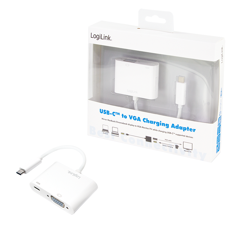 USB 3.2 Gen1 Type-C Adapter, C/M zu VGA+USB/F, 1080p,PD, weiß, 0,14 m