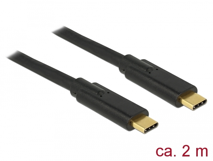 USB 3.1 Gen.1 (5 Gbps) Kabel, USB-C™ Stecker an USB-C™ Stecker, 5A E-Marker, schwarz, 2m , Delock® [