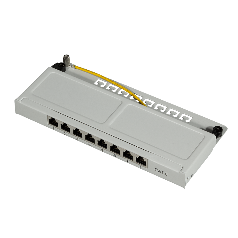 Cat.6 Mini Patchpanel 8 Ports geschirmt, Desktop, 0,5 HE, lichtgrau